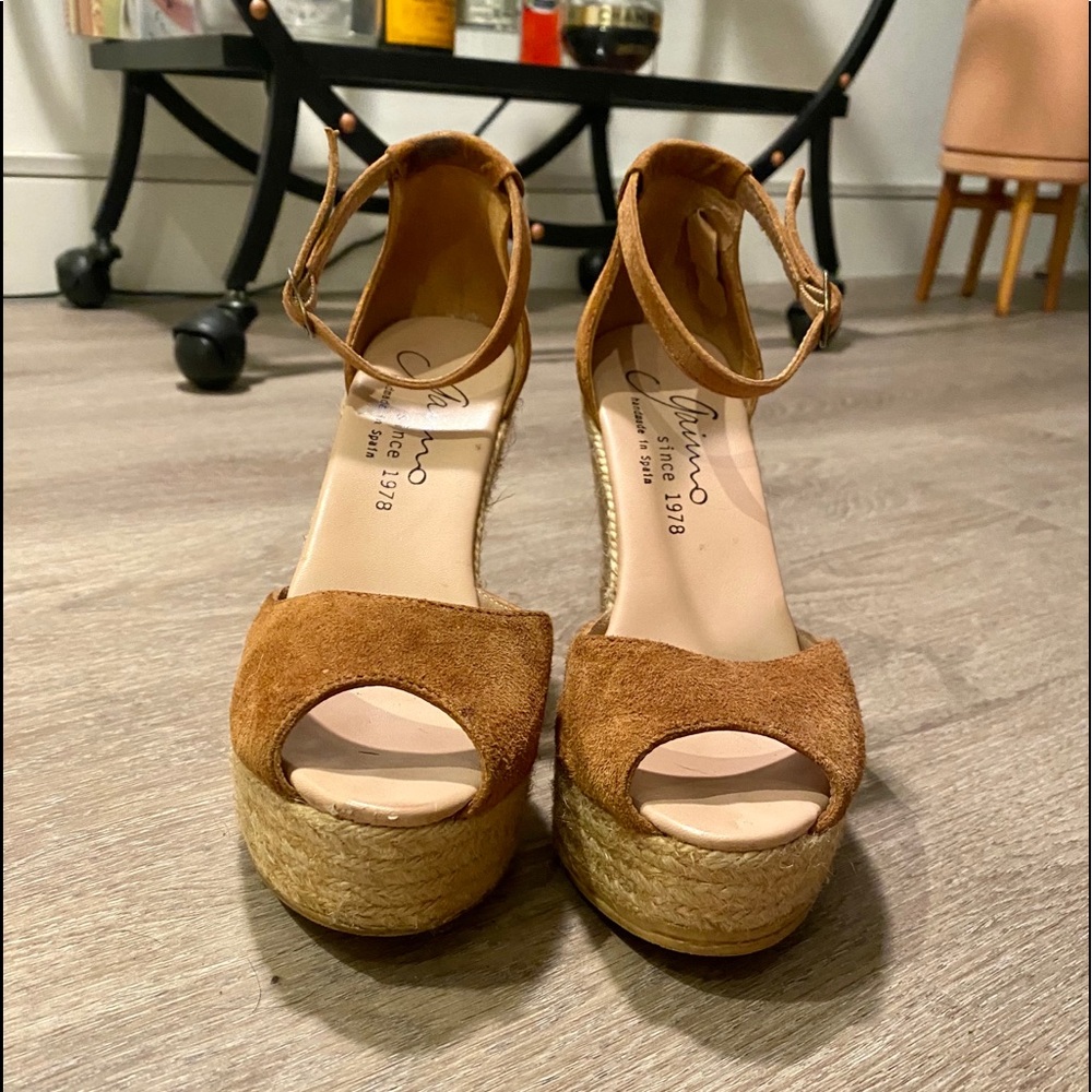 Camel Peep Toe Wedge Sandal